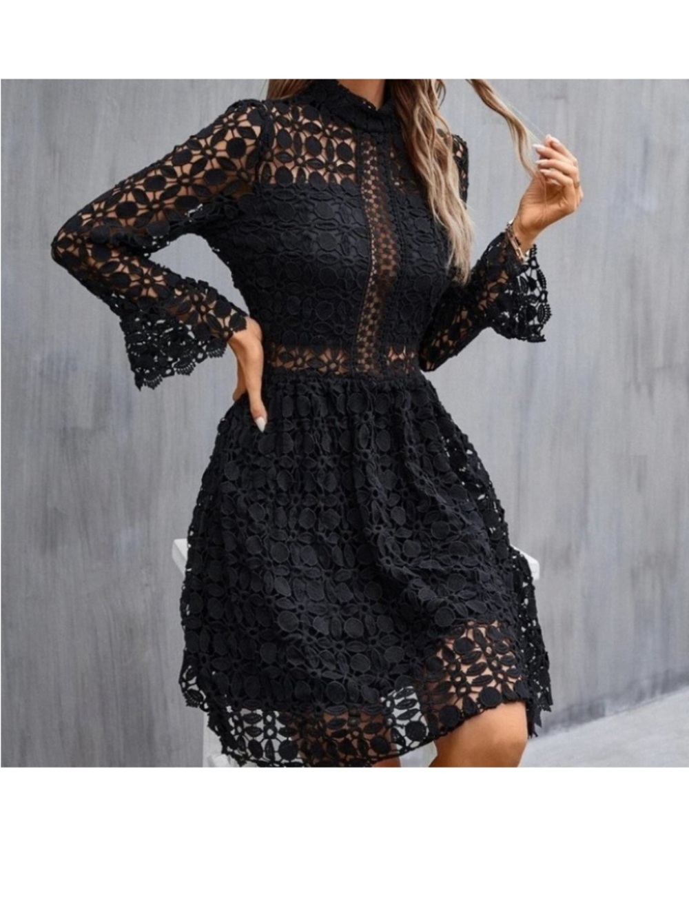 Brand NEW Elegant Black Lace Long Sleeve Dress - Picture 10 of 13